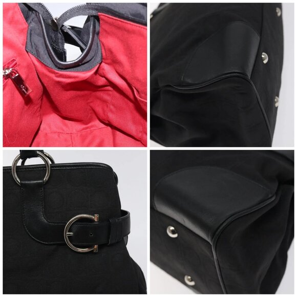 Salvatore Ferragamo Gancini Hand Bag Nylon Black Silver - Picture 13 of 16
